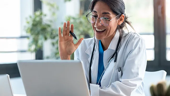 A doctor in an online consultation